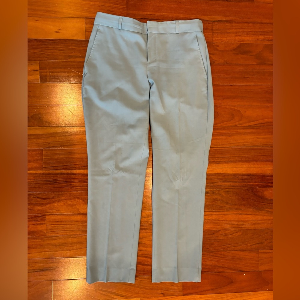 Pale turquoise blue skinny straight leg slacks